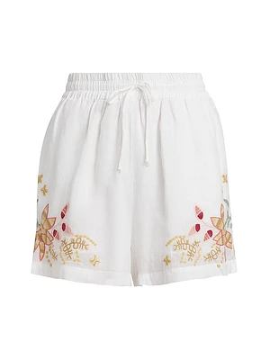 Embroidered Drawstring Shorts