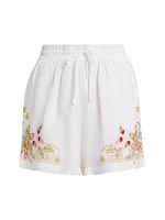 Embroidered Drawstring Shorts