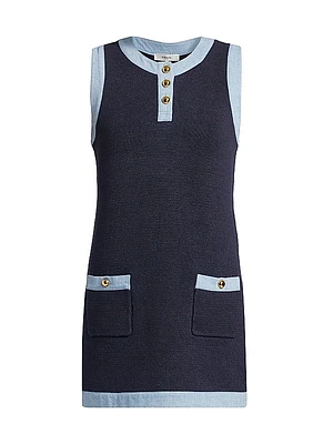 The Mixed Wool-Blend Sleeveless Shift Dress