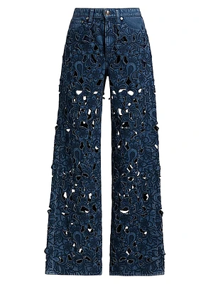 Logan Mid-Rise Wide-Leg Floral Cutout Jeans