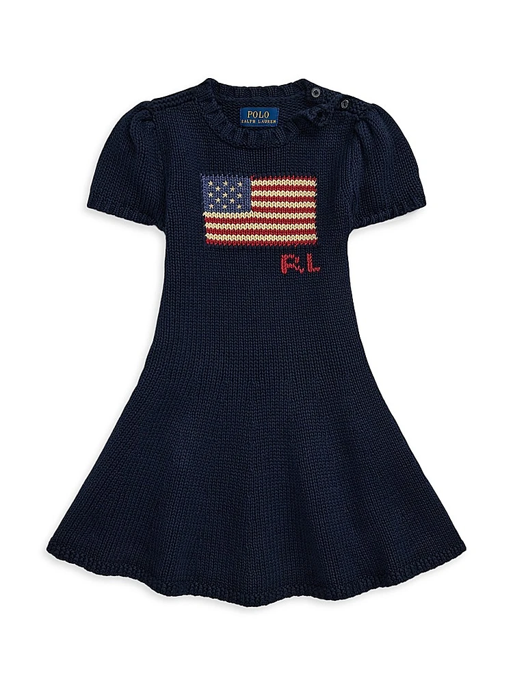 Little Girl's & Flag Puff-Sleeve Sweater Dress