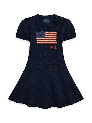 Little Girl's & Flag Puff-Sleeve Sweater Dress