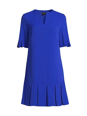 A-Line Pleated Crepe de Chine Dress