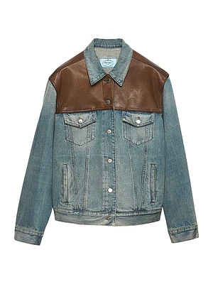 Denim and Leather Blouson Jacket