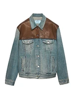 Denim and Leather Blouson Jacket