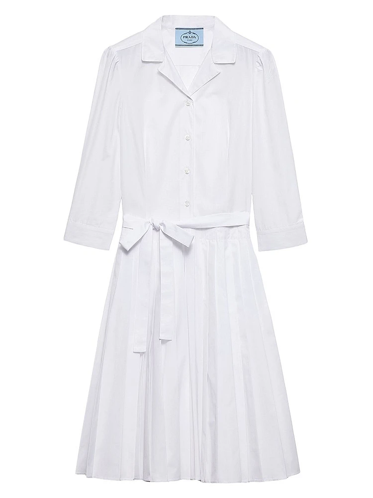 Pleated Poplin Shirt Dress