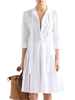 Pleated Poplin Shirt Dress
