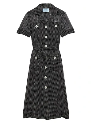 Polka-Dot Silk Chiffon Shirt Dress