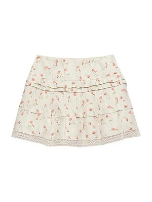 Floral Print Linen Mini Skirt