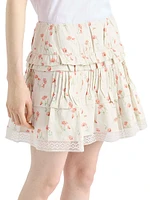 Floral Print Linen Mini Skirt