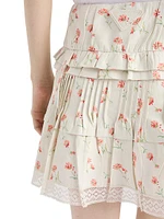 Floral Print Linen Mini Skirt