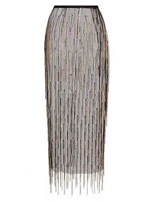 Rhinestone Fringe Midi-Skirt