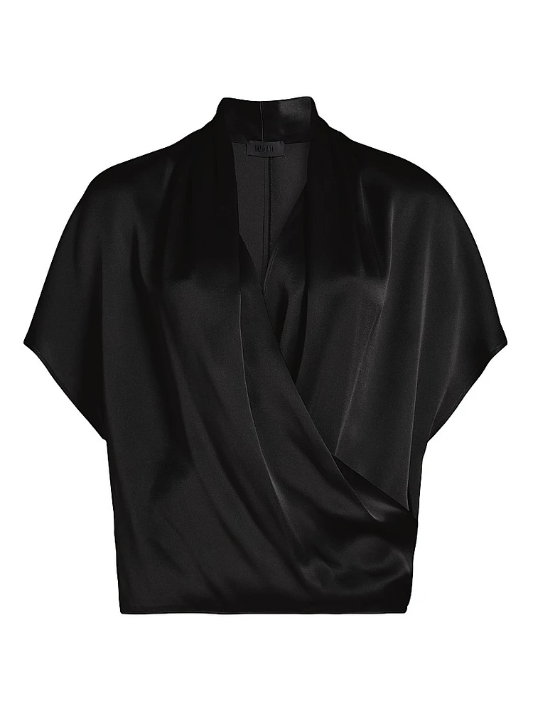 Satin Short Sleeve Wrap Top