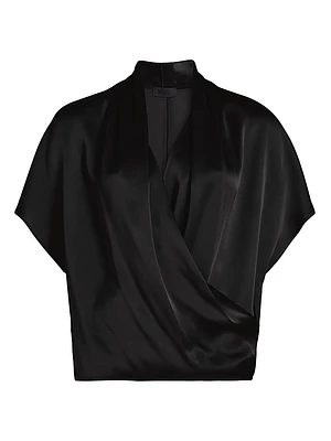 Satin Short Sleeve Wrap Top