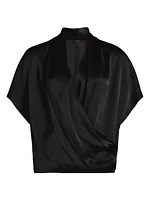 Satin Short Sleeve Wrap Top