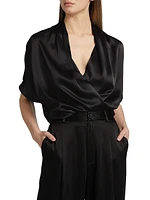 Satin Short Sleeve Wrap Top