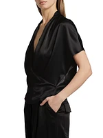 Satin Short Sleeve Wrap Top