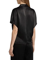 Satin Short Sleeve Wrap Top