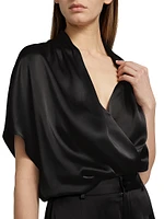 Satin Short Sleeve Wrap Top