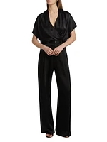 Satin Short Sleeve Wrap Top