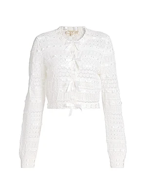 Roseline Bow Pointelle-Knit Cardigan