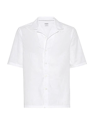 Palm Jacquard Poplin Easy Fit Short Sleeve Shirt