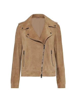 Suede Biker Jacket with Monili