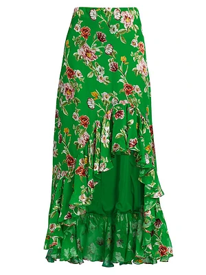 Soraya Floral Ruffle-Trim Skirt