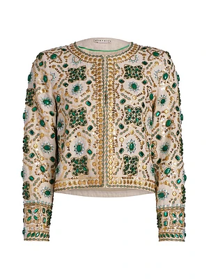 Kidman Beaded Linen Crewneck Jacket