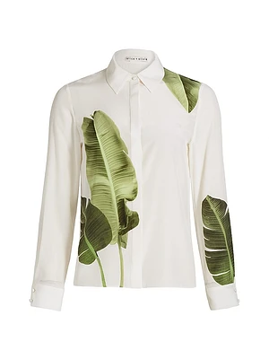 Willa Palm-Print Silk Blouse