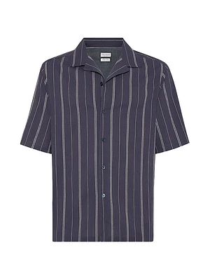 Textured Stripe Seersucker Easy Fit Short Sleeve Shirt