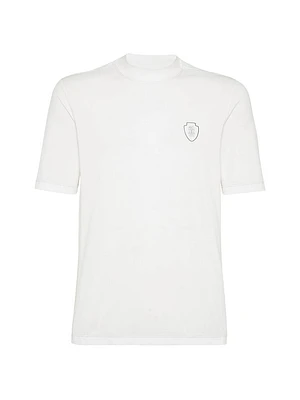 Techno Piqué Mock Neck T-Shirt with Logo