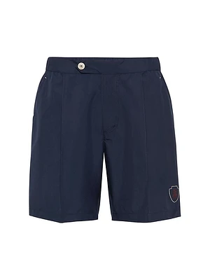 Nylon Shorts with Pleats and Tabbed Waistband