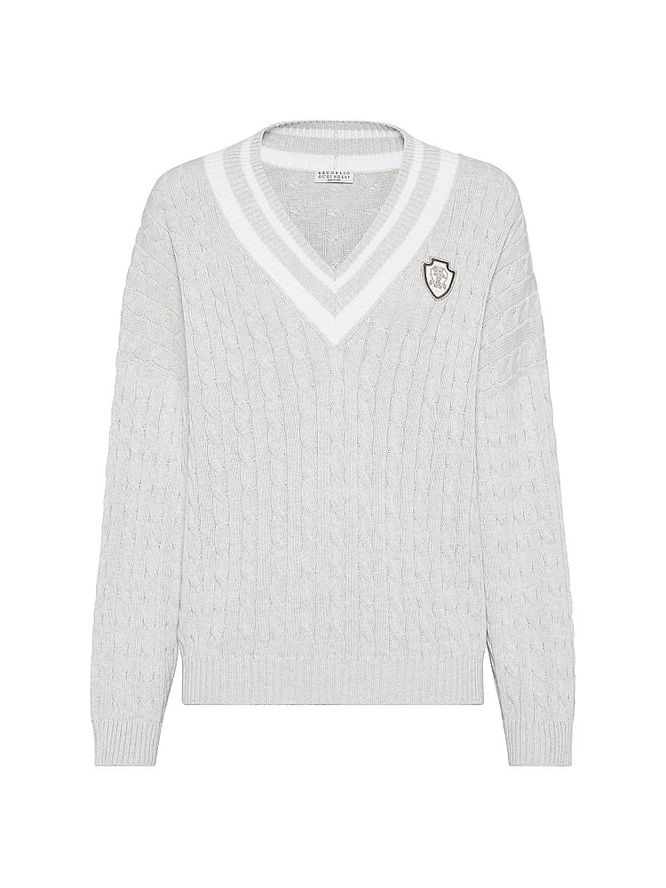 Cotton Cable Sweater with Logo