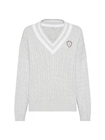 Cotton Cable Sweater with Logo