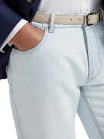 Cotton and Linen Denim Traditional Fit Five Pocket Jeans