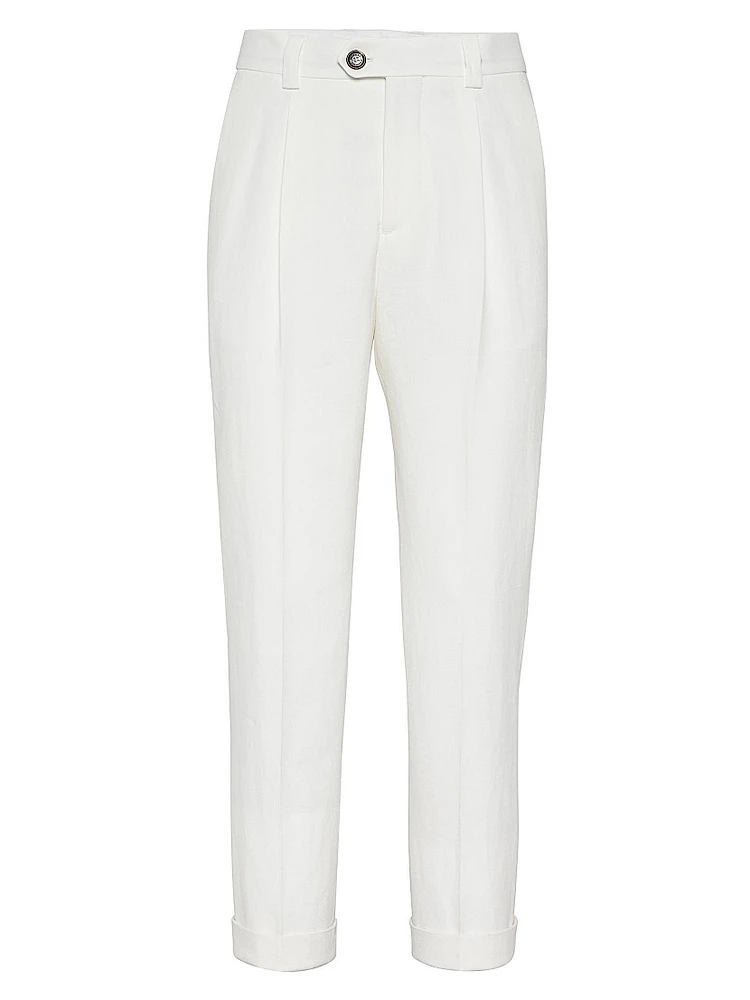 Twisted Linen Leisure Fit Trousers with Pleats