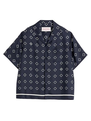 Silk Twill Bowling Shirt with Opticool Print