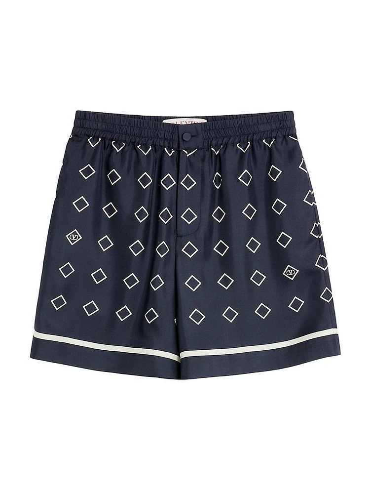 Silk Twill Bermuda Shorts with All-Over Opticool Print