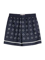 Silk Twill Bermuda Shorts with All-Over Opticool Print