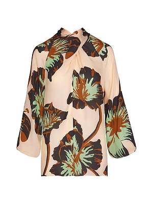 Micaela Drum Beats Floral Silk Surplice Top