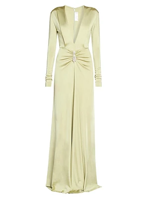 Embellished Stretch Satin Gown