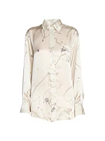 Printed Silk-Satin Pajama Shirt