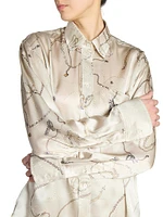 Printed Silk-Satin Pajama Shirt