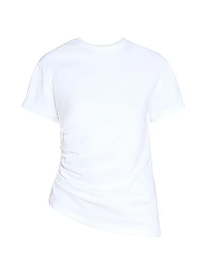 Asymmetric Gathered Cotton Jersey T-Shirt