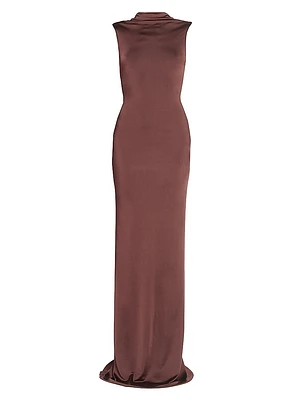 Stretch Satin Twist-Back Gown