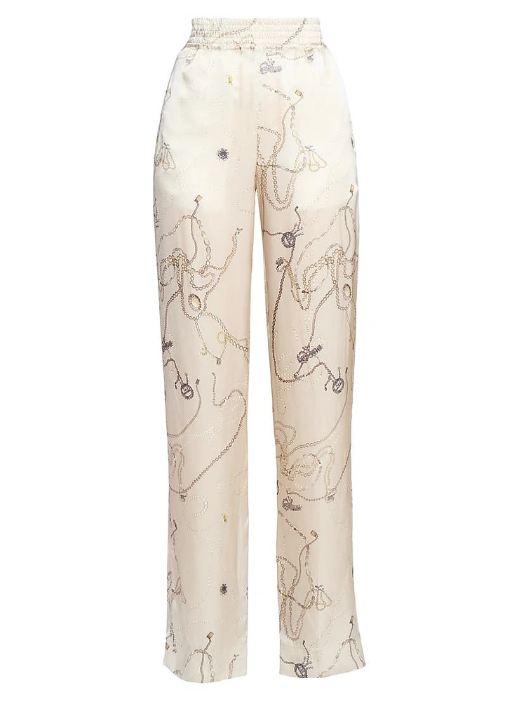 Printed Silk-Satin Pajama Trousers