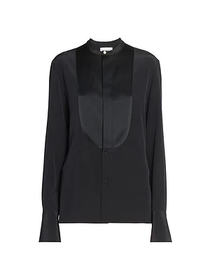 Silk Bib-Detailed Blouse