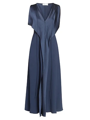 Draped Satin Sleeveless Midi-Dress