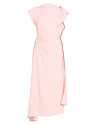 Gathered Asymmetric Midi-Dress